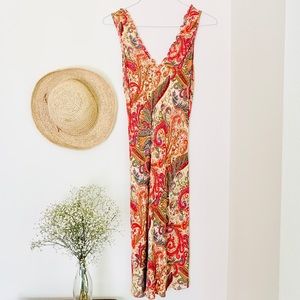 Vintage V-Neck Paisley Sleeveless Maxi Dress